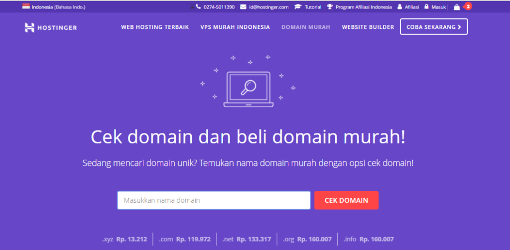 cek domain hostinger