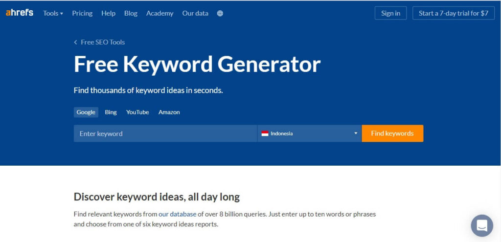 tools riset keyword gratis: ahrefs keyword generator