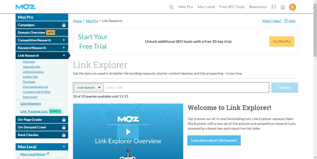 Link Explorer Moz