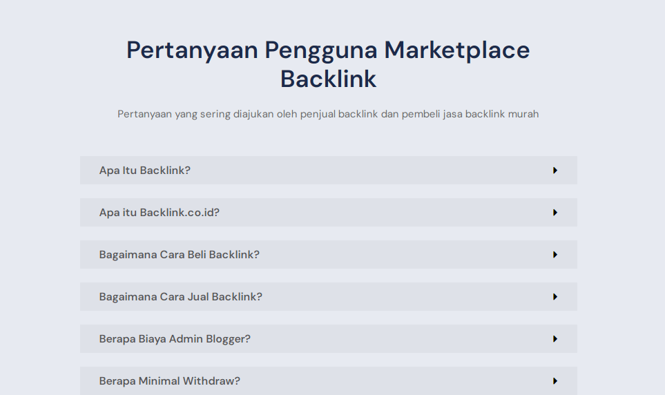 Contoh FAQ pada situs Backlink 