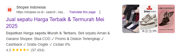 contoh penerapan rating schema pada SERP