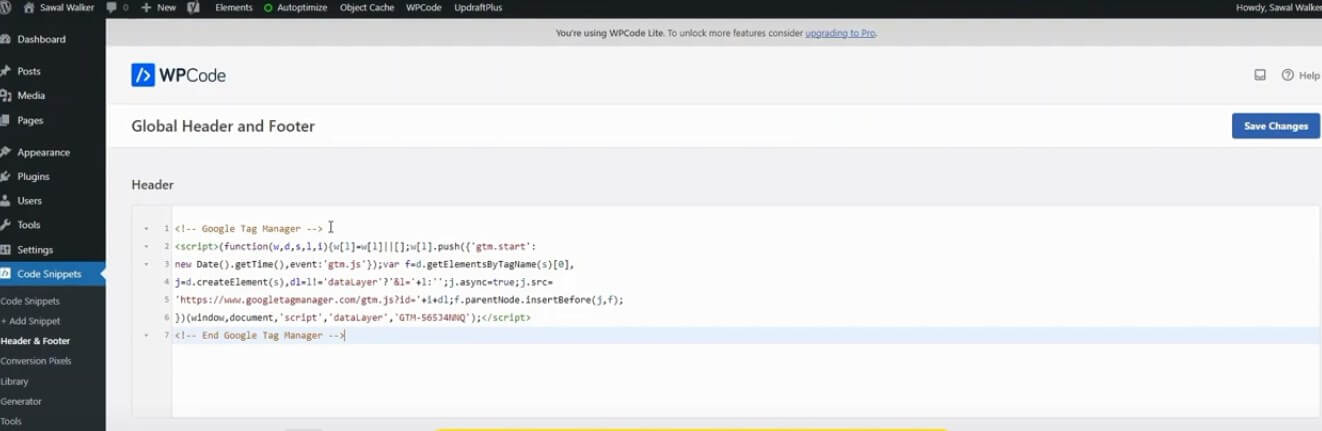 Instalasi kode GTM di WordPress