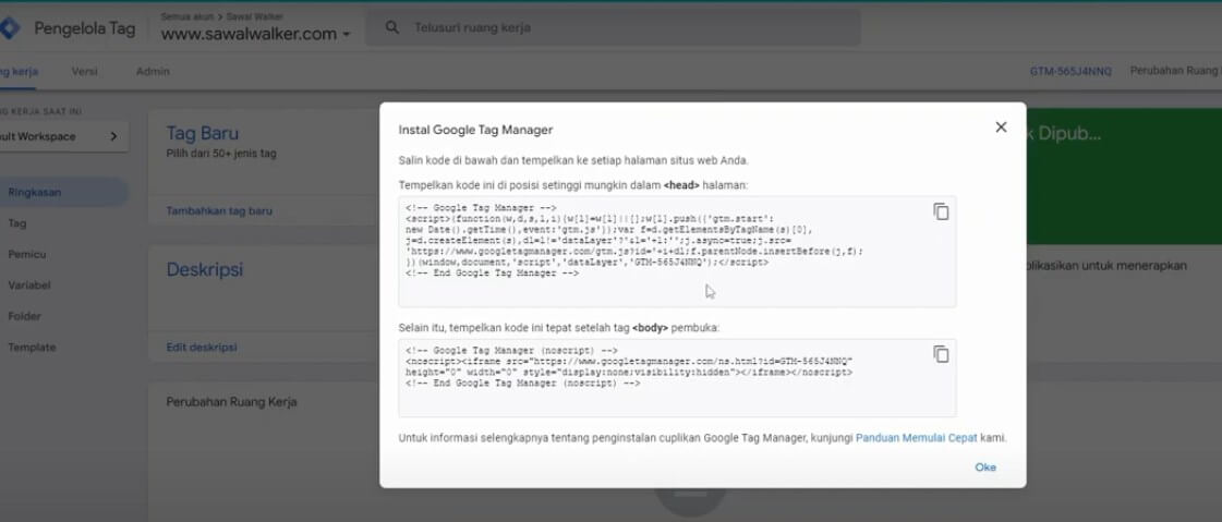 Kode pelacakan dari GTM