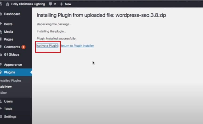 Mengaktifkan plugin WordPress