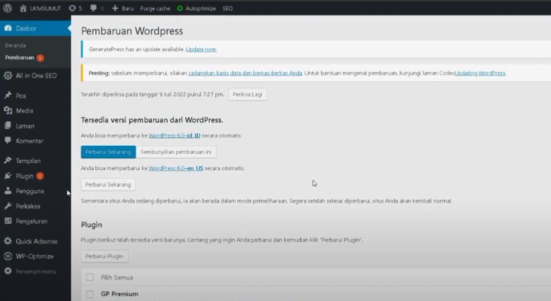 Update versi WordPress