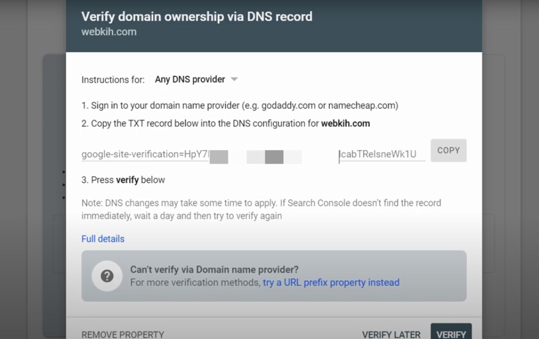 Verifikasi GSC menggunakan DNS TXT