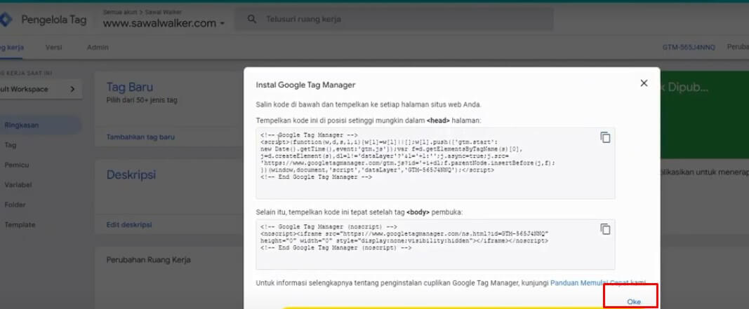 Verifikasi kode tag GTM terpasang