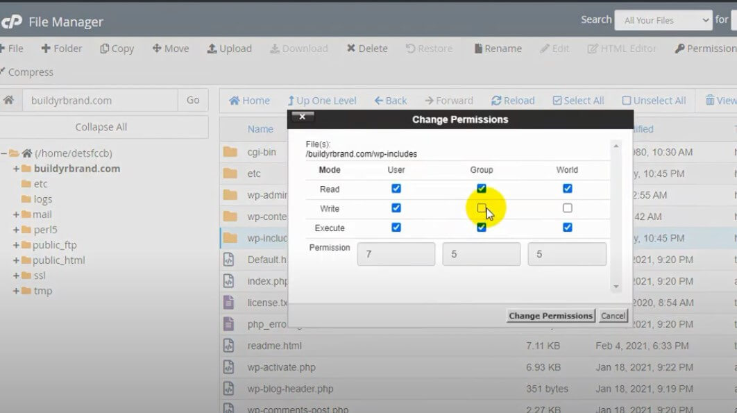 Verifikasi file permission di cPanel