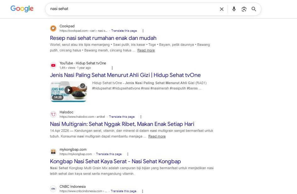 Hasil penelusuran kata kunci dengan intent bervariasi